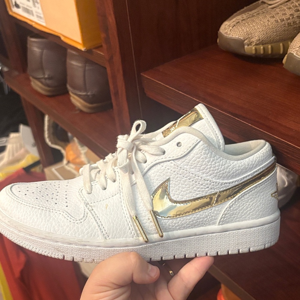 Nike Kids White Sneakers with Gold Accents